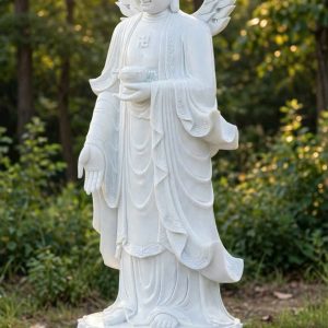 Tượng Phật A Di Đà Đá Trắng Đứng Đài Sen