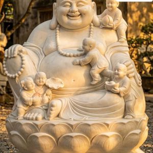 Tượng Phật Di Lặc Đá Vàng Kem Ngũ Tử